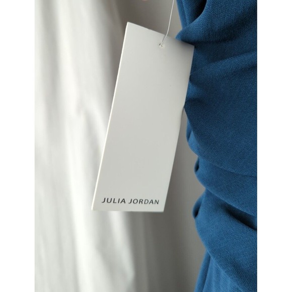 Julia Jordan Teal Handkerchief Dress Ruched Cap Sleeve Career Stretch 8 - Picture 7 of 10